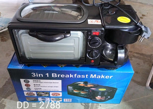 3 in 1 Breakfast Maker Portable Toaster Oven, Grill Pan & Coffee Maker Full Breakfast Ready at One Go