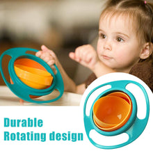 Non-spill toddler bowl with 360-degree rotating feature, portable for feeding on-the-go.