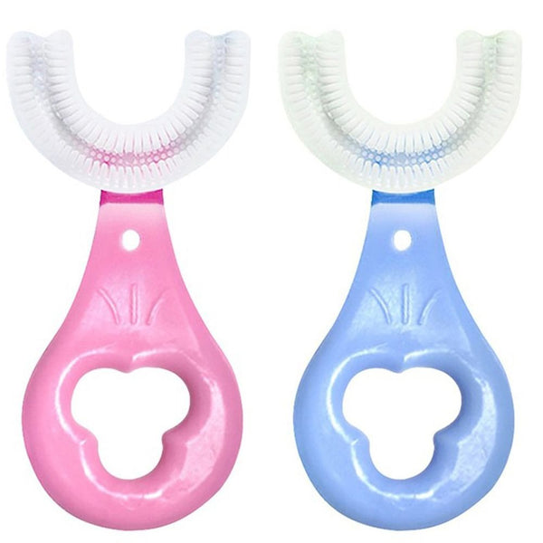 U-shaped toothbrush designed for kids, featuring a colorful and ergonomic handle.